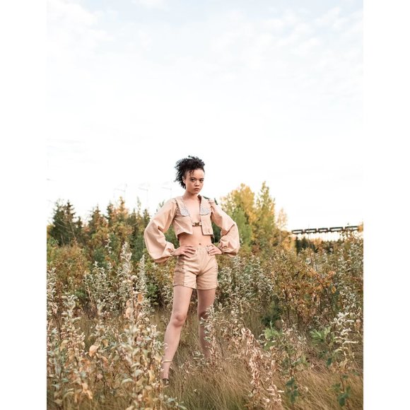 Vintage Pearl Collar, Puff sleeve, Sexy Victorian, Lace side Shorts Suit New - Picture 7 of 8